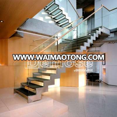 Customized Size residential u shape staircase double plate wooden handrail for indoor