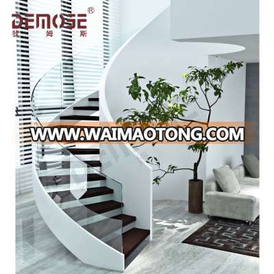 big house curved stiarcase wooden tread design/inside metal stair