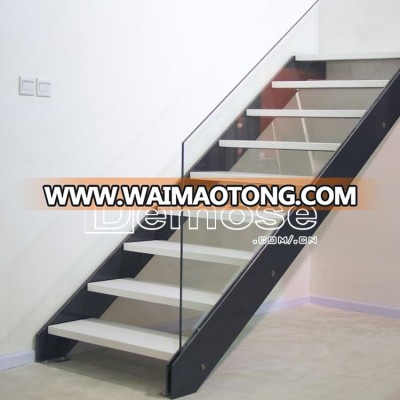 indoor wooden stair design with double stringers