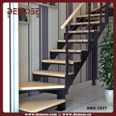 Wrought Iron Stair Design With Acacia Wood Stair Treads